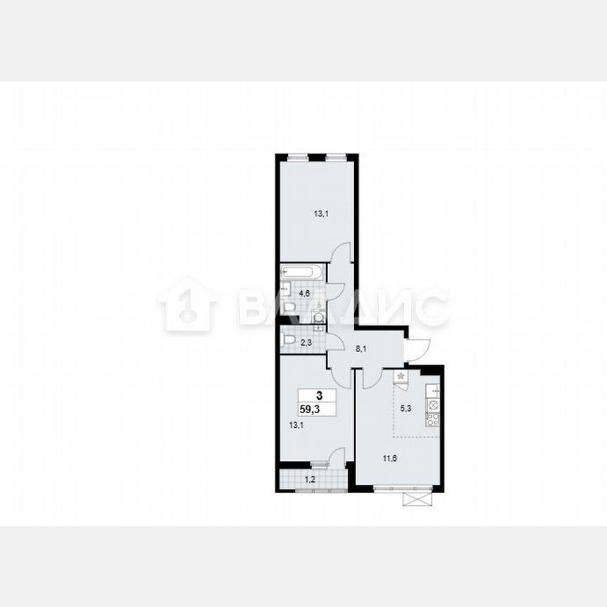 3-к. квартира, 59,2 м², 7/11 эт.