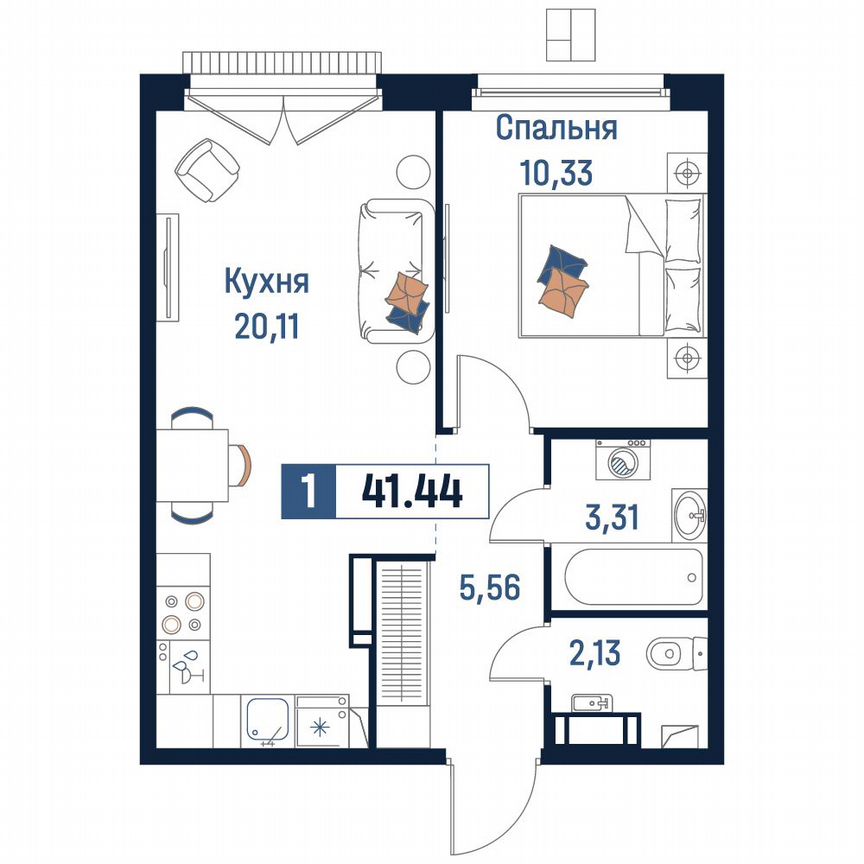 1-к. квартира, 41,4 м², 17/18 эт.