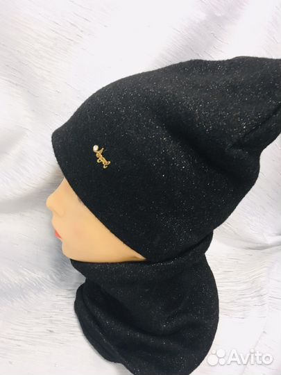 Комплект шапка и снуд на шею все на флисе