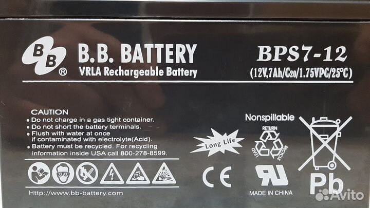 Аккумуляторная батарея для ибп BB BPS 7-12 12В, 7А