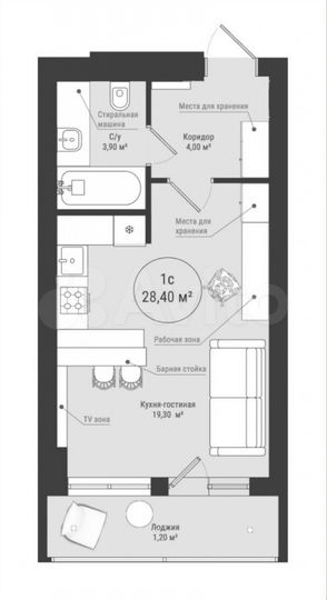 Квартира-студия, 28,4 м², 14/25 эт.