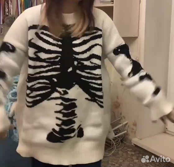 Свитер скелет, свитер y2k унисекс