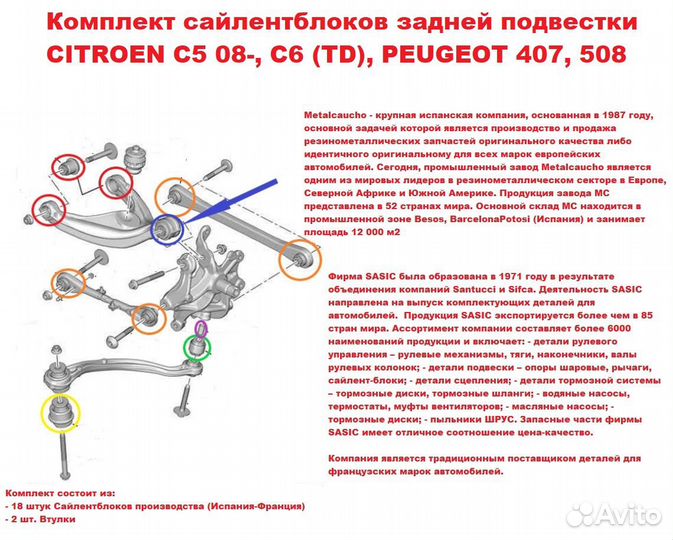 Ком-кт сайлентблок. задн. подвески Citroen Peugeot