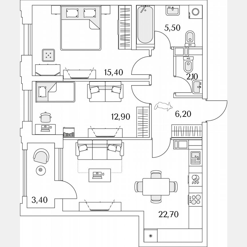 2-к. квартира, 66,5 м², 9/13 эт.