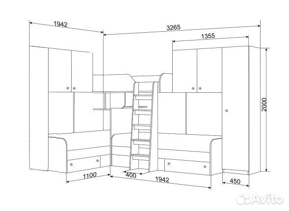 Кровать со шкафом/П и антресолями Сонома/Оранжевый