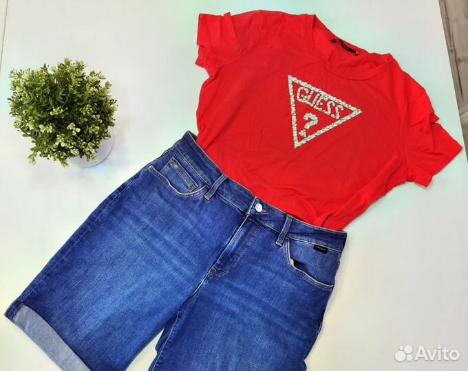 Guess футболка женская шорты джинсовые 48 50