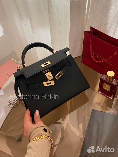 Сумка hermes kelly 22 mini черная цвет золото