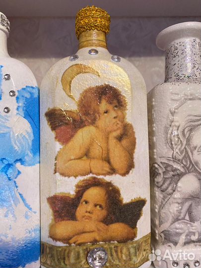 Бутылки с ангелами декупаж 4 шт