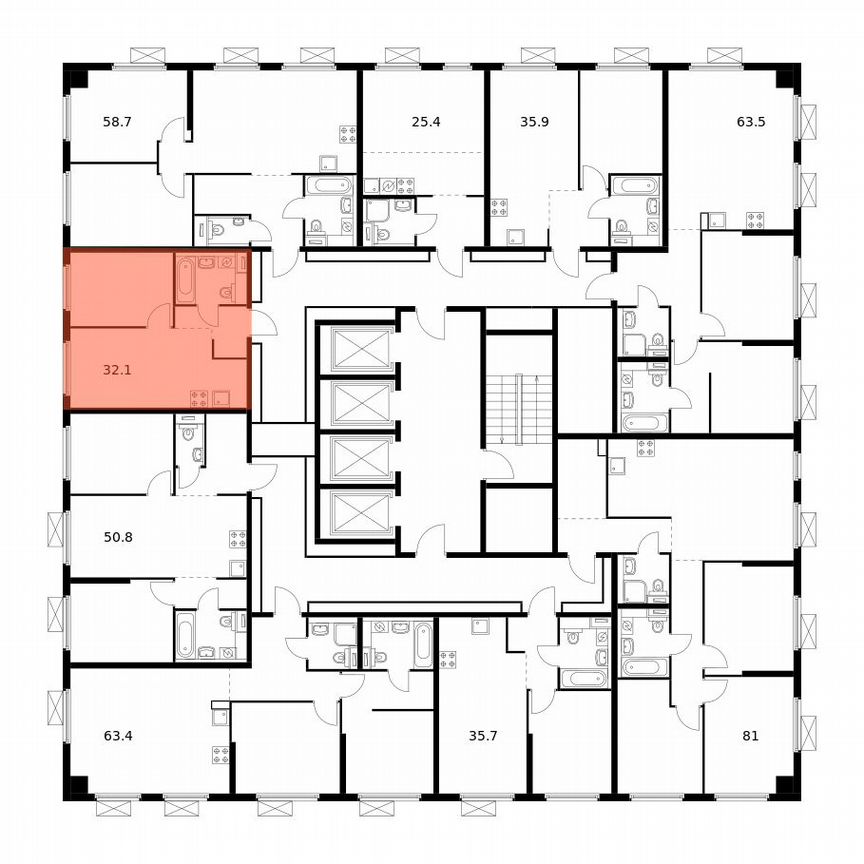 1-к. квартира, 32,1 м², 32/32 эт.