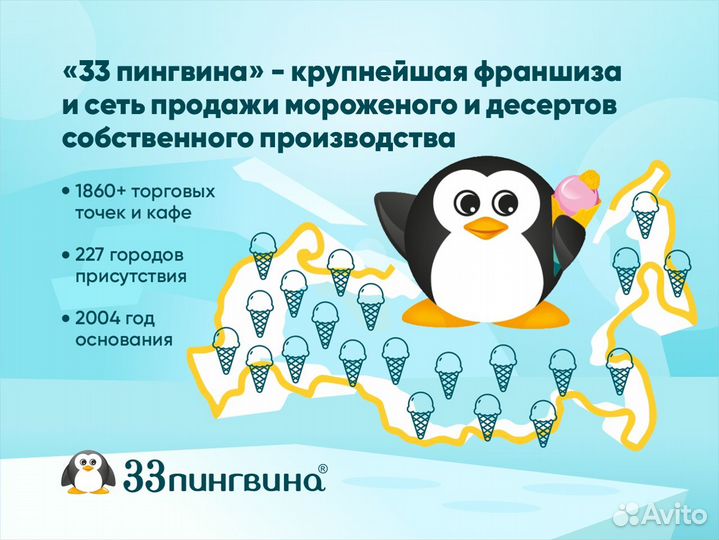 Франшиза кафе - мороженое, кофе «33 пингвина»