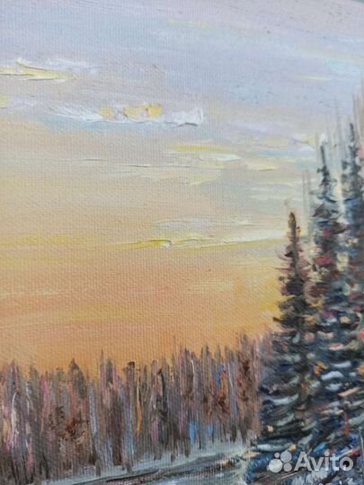 Картина Карелия пейзаж маслом зимний лес