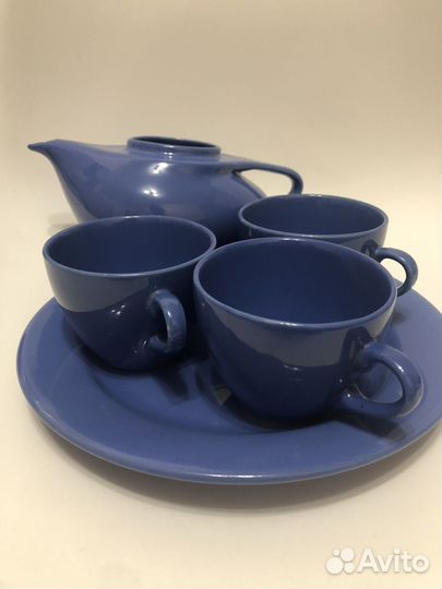 Сервиз чайный бфз синий: чайник + чашки + блюдца
