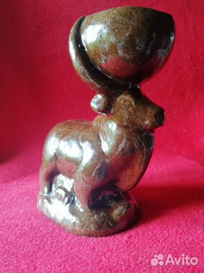 Советский подсвечник из шамотной глины. Буйвол