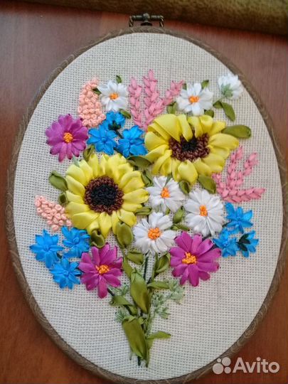 Картина, ручная работа, вышивка лентами