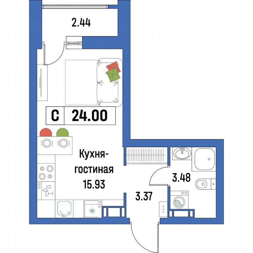 Квартира-студия, 24 м², 8/16 эт.