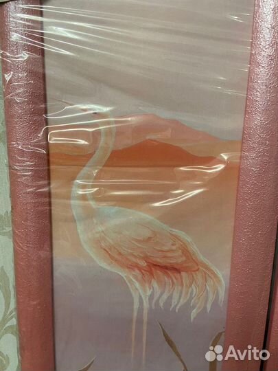 Картина триплекс розовые фламинго.Новая