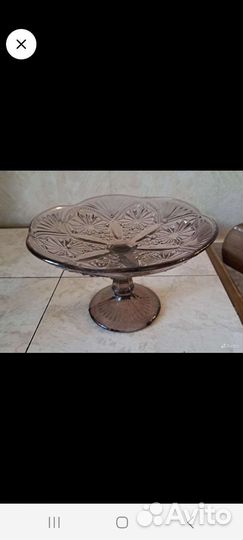 Ваза для фруктов на ножке цветное стекло СССР