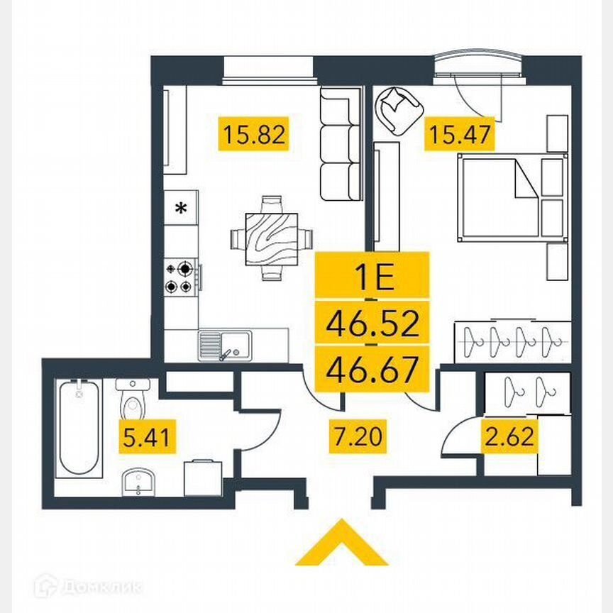 1-к. квартира, 46,7 м², 2/7 эт.