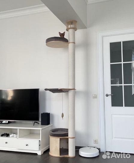 Когтеточка с упором в потолок. Домик для кошки