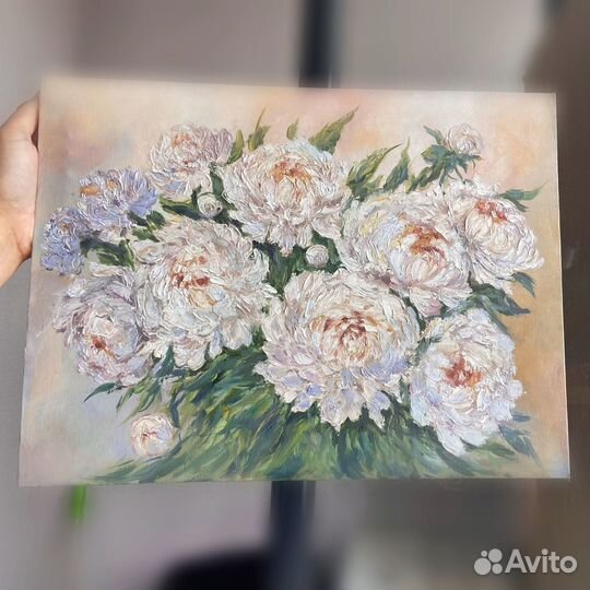 Пионы маслом на холсте
