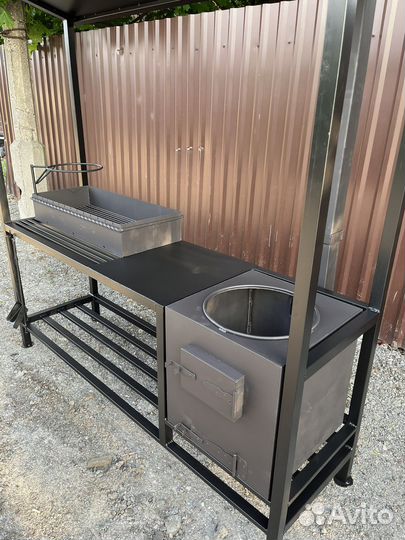 Мангал с печью под казан и крышей