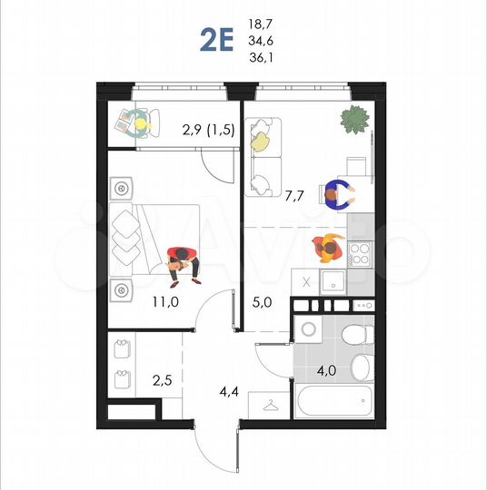 2-к. квартира, 36,1 м², 6/6 эт.