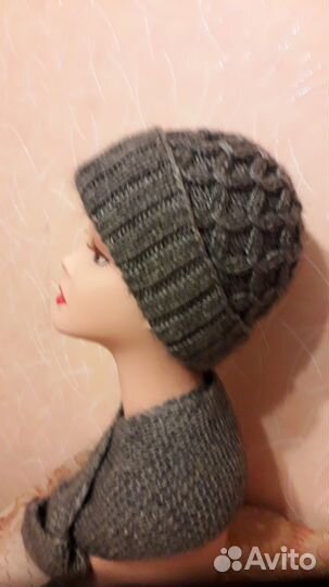 Комплект вязаный шапка, шарф и митенки