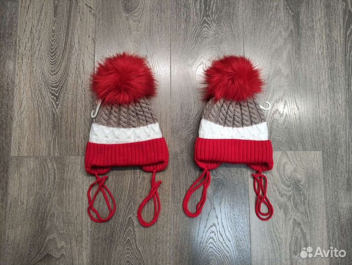 Шапка детская осенняя, зимняя для девочки, двойни