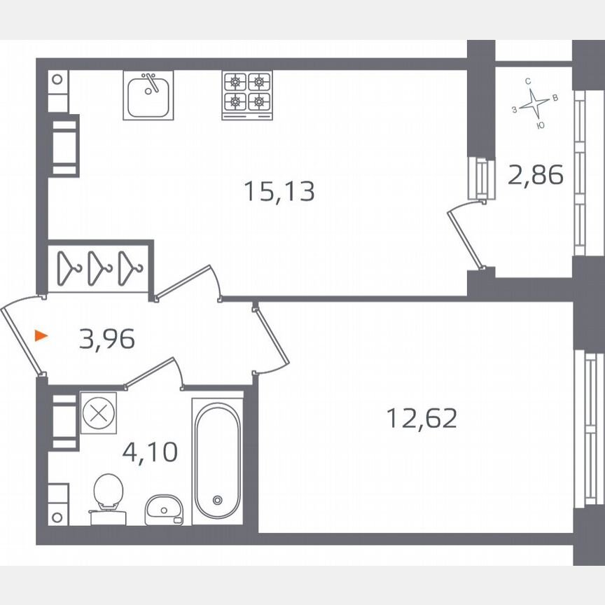 1-к. квартира, 37,2 м², 8/15 эт.