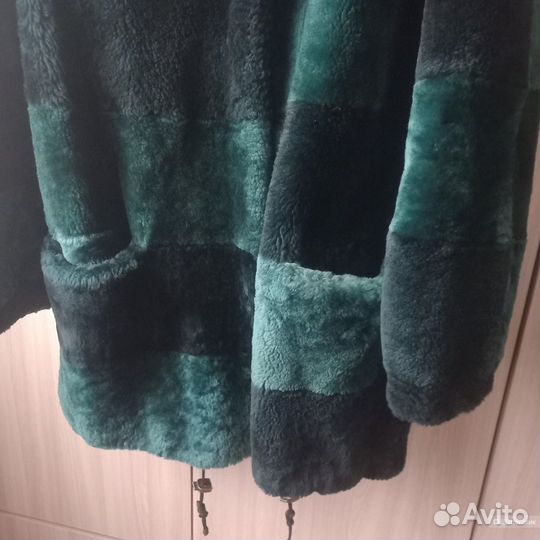 Шуба в стиле пэчворк, натуральный мутон 46 48