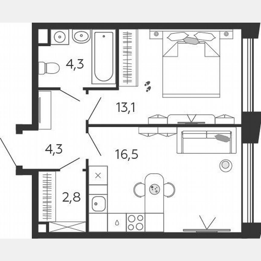 1-к. квартира, 41 м², 5/5 эт.