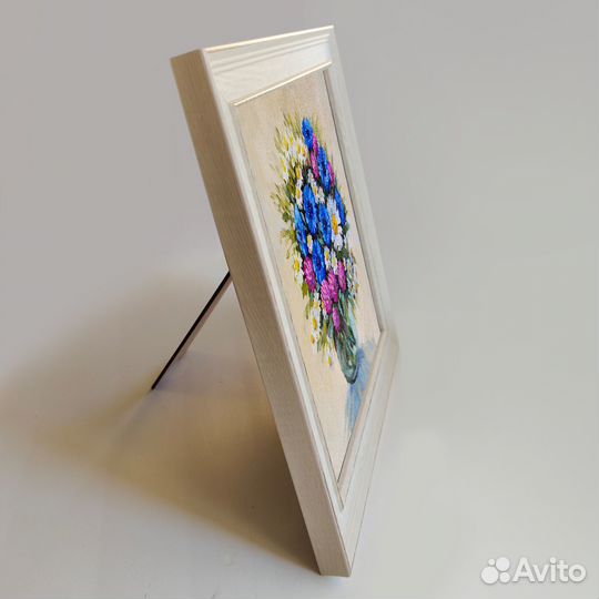 Картина холст, масло, рама Полевые цветы 25х25