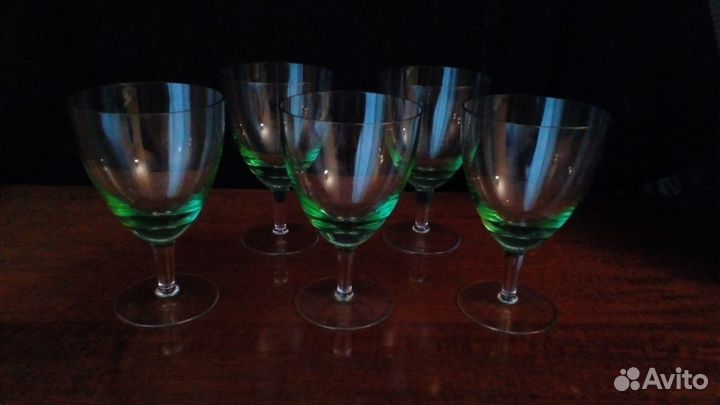 Бокалы хрусталь на ножке зеленые СССР