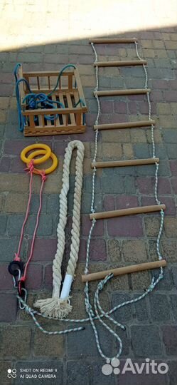 Детские качели, кольца, канат, верёвочная лестница
