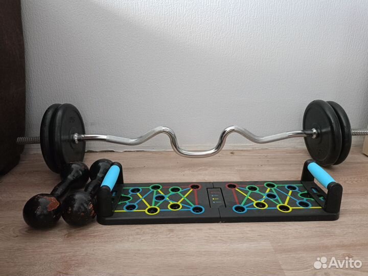 Штанга гриф блины, гантели, платформа отжимания