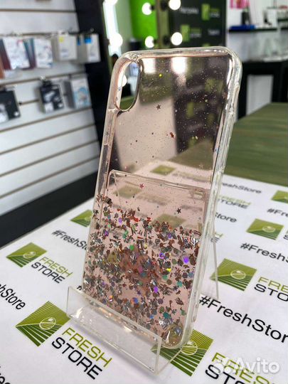 Чехол с блёстками розовый для iPhone X/Xs