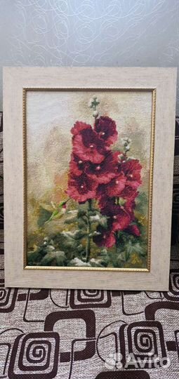 Картина Вышивка Крестиком Подсолнухи в вазе, цветы