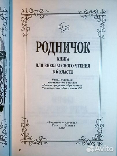 Внеклассное чтение Родничок, 3 и 6 кслассы