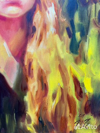 Картина маслом стильная светлая девушка лето