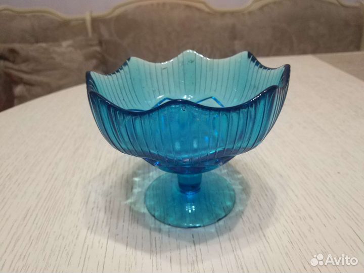 Ваза конфетница СССР купоросное стекло