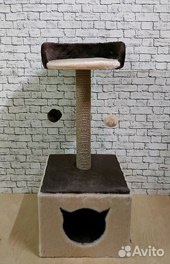 Когтеточка с домиком для кошек Классик с лежанкой