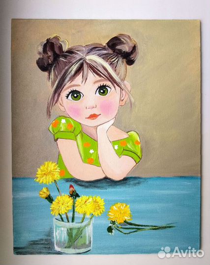 Картина на холсте Девочка с одуванчиками