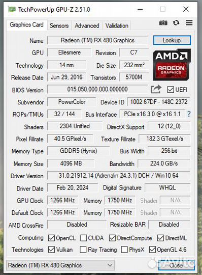 Видеокарта AMD RX 480 4gb Powercolor