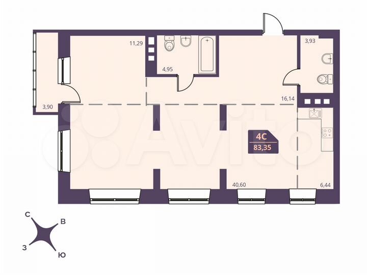 4-к. квартира, 83,4 м², 18/24 эт.