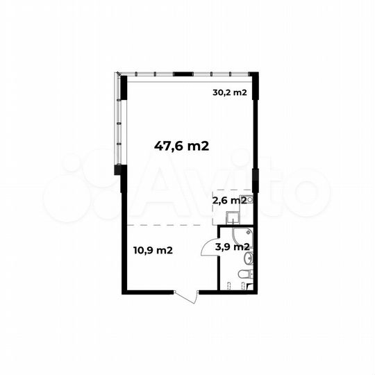 1-к. апартаменты, 47,6 м², 2/6 эт.