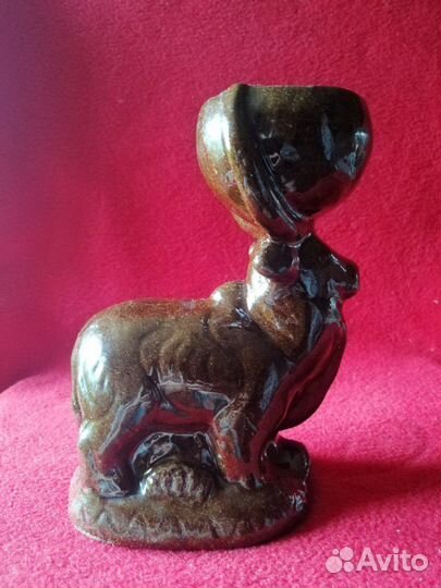 Советский подсвечник из шамотной глины. Буйвол