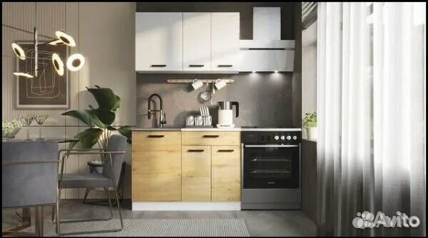 Кухня Хозяюшка 1,1м лдсп белая/вотан