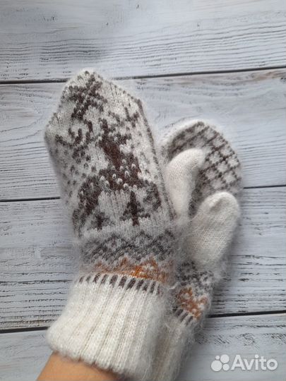 Варежки женские зимние теплые пуховые с узором