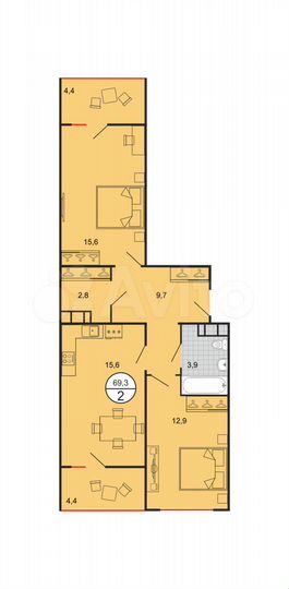 2-к. квартира, 70 м², 8/19 эт.