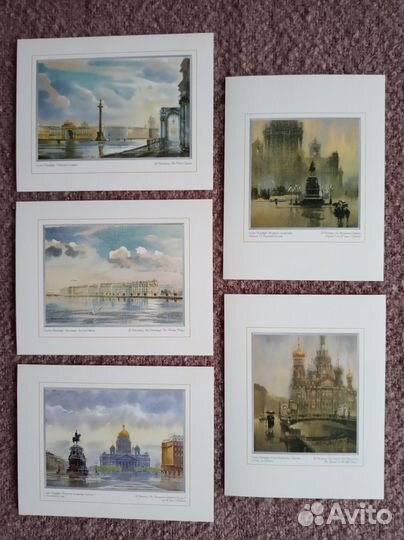 Открытки Москва и Санкт-Петербург в акварели